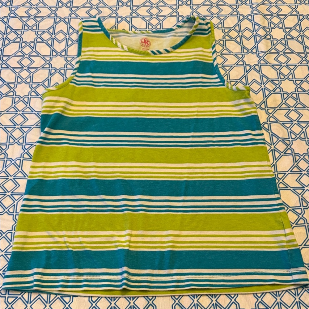 Girls Striped Sleeveless Top in Green and Blue